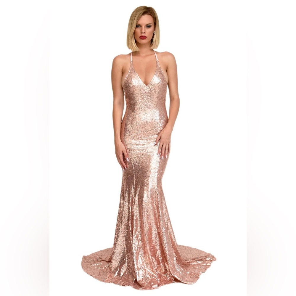 Rose gold Estelle mermaid sequin formal dress